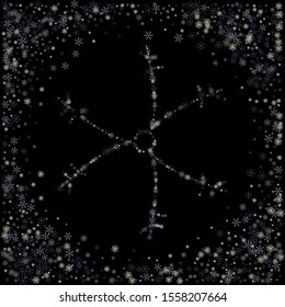 Winter background, blue snowflakes on black. Idea for holiday card, invitation.