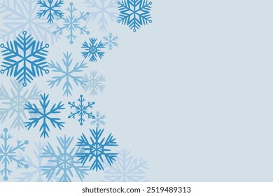 Winter background with blue, blue snowflakes with space for text. Frame with snowflakes.