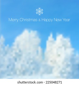 Winter Background. Blurred Landscape with Snowflake. Holiday Vector Illustration with Snowflakes. Happy New Year background. 