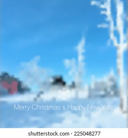 Winter Background. Blurred Landscape with Snowflake. Holiday Vector Illustration with Snowflakes. Happy New Year background. 