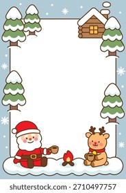 Winter Hintergrund Rand Illustration von Santa und Rudolph trinken Tee