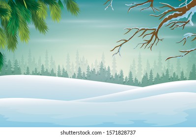 Winter background with branch of christmas tree