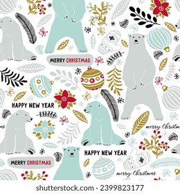 Winter background. Bright pattern vector illustration. Collection pattern of Christmas trees, twigs, constellations, patterns and snowflakes. Bright golden pattern