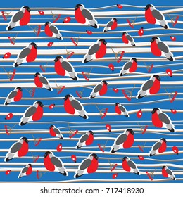 Winter background with bullfinches and rowan
