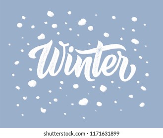 Winter background with Winter calligraphic text and snow. Typography poster, card, logo for print and web. Vector winter illustration. EPS10.
