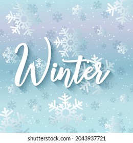 Winter background for a card with snowflakes and an inscription. Vector illustration.