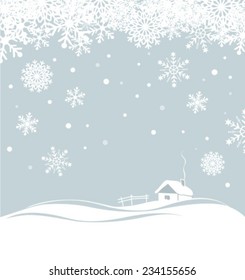 Winter background with cartoon house. Christmas vector  illustration