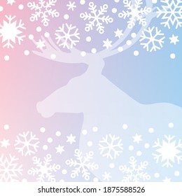 Fondo de invierno. Fondo de Navidad decorado con copos de nieve y silueta de ciervo. Vector 10 EPS.