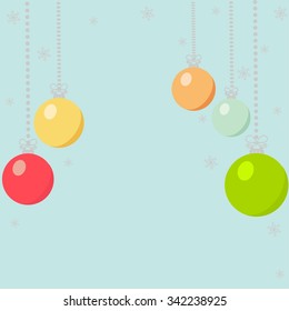 Winter background with christmas ball on blue