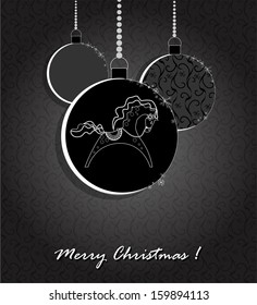 winter background with Christmas balls and  horse