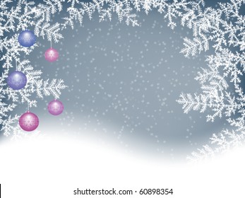 winter background with Christmas baubles