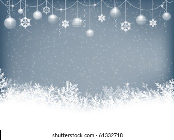 winter background with Christmas baubles