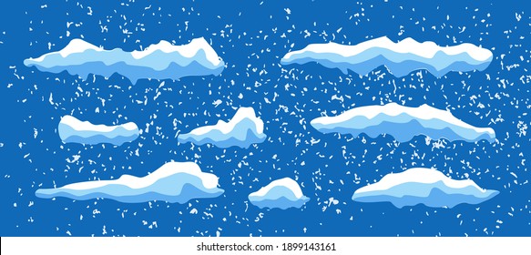 Winter background. Christmas decorated of Snow caps, snowballs and snowdrifts set. Winter decoration element. Vector illustration