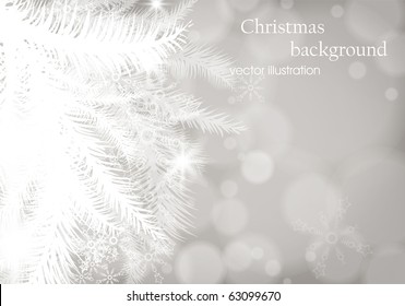 winter background with Christmas decoration, fur tree and silver for xmas design. eps 10