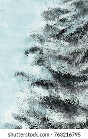 Winter background for Christmas greeting card, hand painted watercolor texture, vector illustration