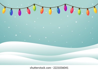 Winter background with Christmas lights and snow.Illustration for New Year and Christmas.Background of winter holidays, discounts.