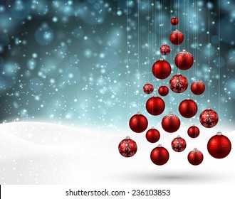Winter background with christmas tree. Blue defocused illustration. Eps10 vector. 