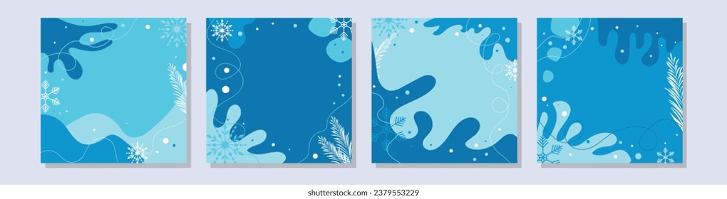 Winter background with Christmas tree branches, snowflakes. Merry Christmas and Happy New Year banner template. Vector design of Christmas elements for greeting card, social media publishing