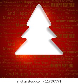 Winter background with Christmas tree hole in paper and copy space. Vector Illustration with place for text.