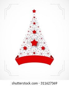 Winter background with Christmas tree made of snowflakes. 