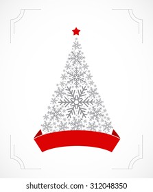 Winter background with Christmas tree made of snowflakes. 