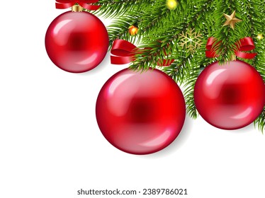 Fondo De Invierno Y Árbol De Navidad Y Bolas Rojas Con Malla Gradiente, Ilustración Vectorial