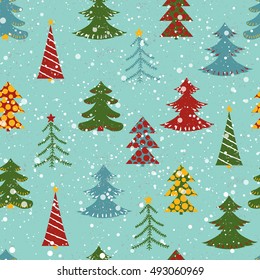 Winter background with Christmas tree. Seamless vector illustration. Collection pattern on for New Year , Christmas greeting card.