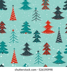 Winter background with Christmas tree. Seamless vector illustration. Collection pattern on for New Year , Christmas greeting card.
