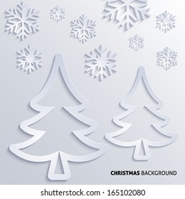 Winter background with christmas tree and snowflakes