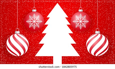 Winter background with Christmas tree, snowflakes and Christmas balls. Vector Illustration.Horizontal christmas posters, cards, headers, website.
