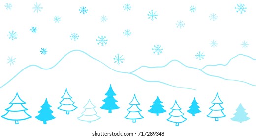 Winter background with a christmas tree . Christmas vector hand drawn background with snowflakes and fear tree. winter border