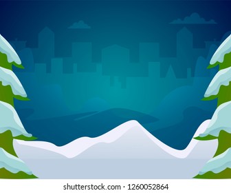 Winter background with Christmas trees.