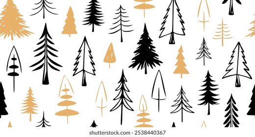 Fondo de invierno, árboles de Navidad, patrón sin fisuras, diseño de Vector