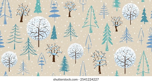 Fondo de invierno, árboles de Navidad, patrón sin fisuras, diseño de Vector
