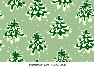 Winter background with christmas trees and snow. Christmas and New Year seamless vector pattern