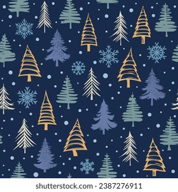 Winter background, Christmas trees and snowflakes, seamless pattern, vector design