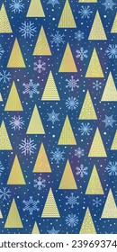 Winter background, Christmas trees and snowflakes, seamless pattern, vertical banner, vector design