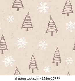 Winter background, Christmas trees and snowflakes, seamless pattern, vector design