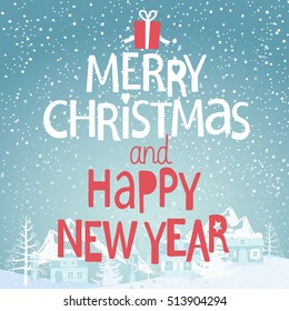 Winter background. Christmas typographic label for Xmas and New Year holidays design. Letering vector illustration Decoration.