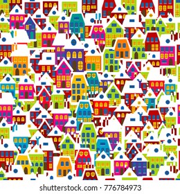 Winter background with colored houses