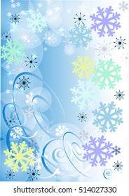 Winter background with colour snowflakes. Can be use as banner or poster.Vector illustration.