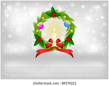 Winter background consisting of divorce and the sparkle of falling snowflakes with wreath