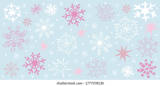 Winter background with cute cartoon snowflakes. Vector illustration.