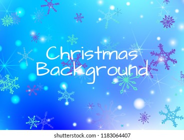 Winter Background with Cute Snowflakes and Shiny Lights. Festive Background for Christmas Decoration, Wrapping, Paper. Vertical A4 Vector Background.
