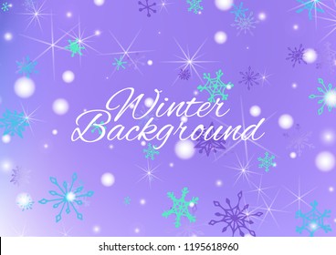Winter Background with Cute Snowflakes and Shiny Lights. Festive Background for Christmas Decoration, Cloth, Dress. Vertical A4 Vector Background.