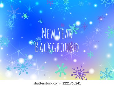Winter Background with Cute Snowflakes and Shiny Lights. Festive Background for Christmas Decoration, Wrapping, Paper. Vertical A4 Vector Background.