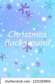Winter Background with Cute Snowflakes and Shiny Lights. Festive Background for Christmas Decoration, Wrapping, Paper. Vertical A4 Vector Background.