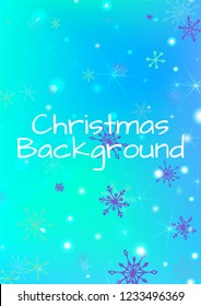 Winter Background with Cute Snowflakes and Shiny Lights. Festive Background for Christmas Decoration, Wrapping, Fabric. Vertical A4 Vector Background.