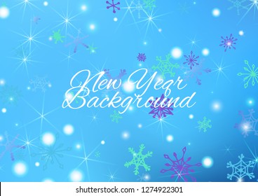 Winter Background with Cute Snowflakes and Shiny Lights. Festive Background for Christmas Decoration, Print, Poster. Vertical A4 Vector Background.