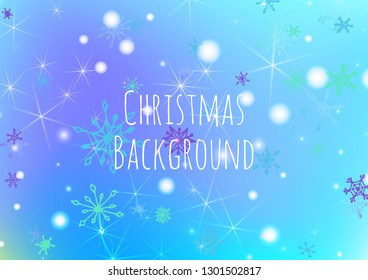 Winter Background with Cute Snowflakes and Shiny Lights. Festive Background for Christmas Decoration, Print, Poster. Vertical A4 Vector Background.